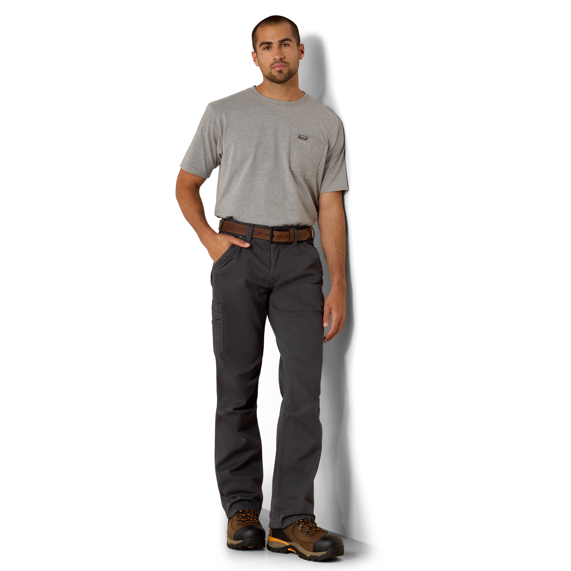 Ariat Rebar M4 Relaxed DuraStretch Washed Twill Dungaree Boot Cut Pant (Rebar Grey) - Image 2